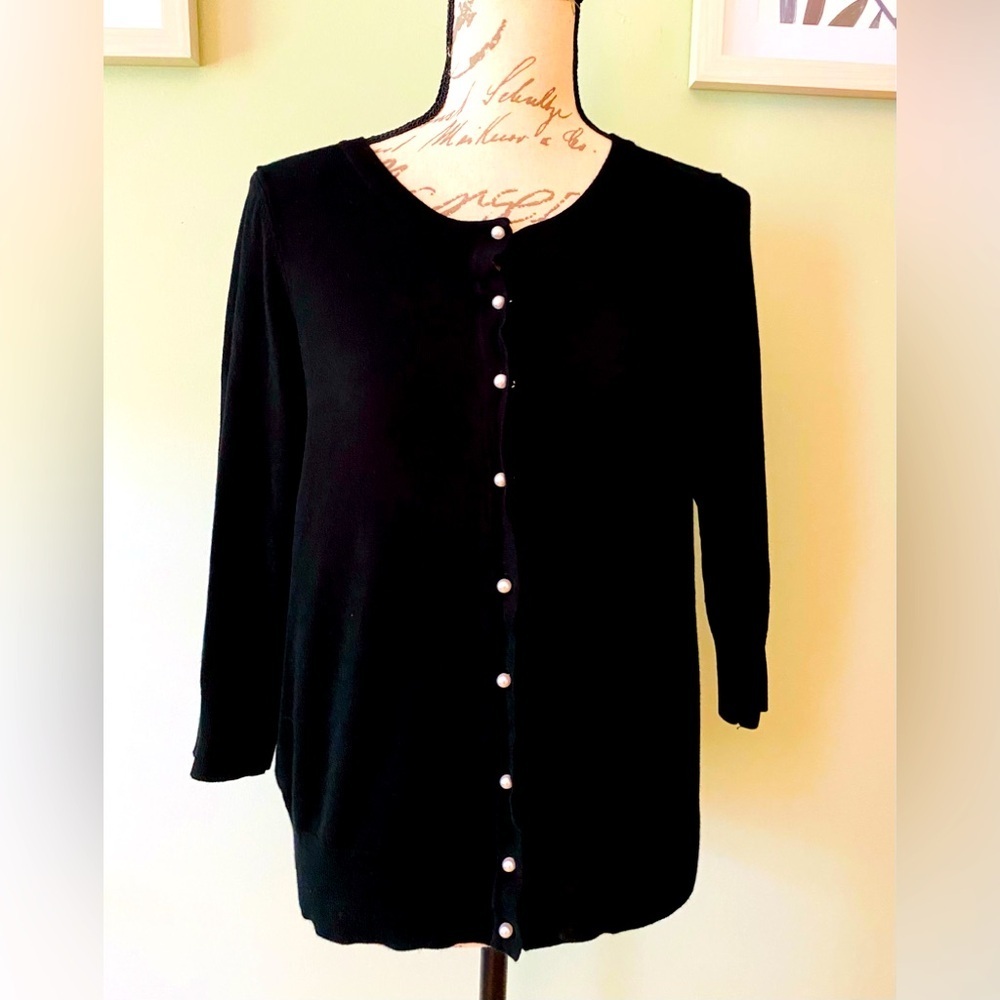 Women’s Black Cardigan with Pearl Detailed Buttons Size Medium